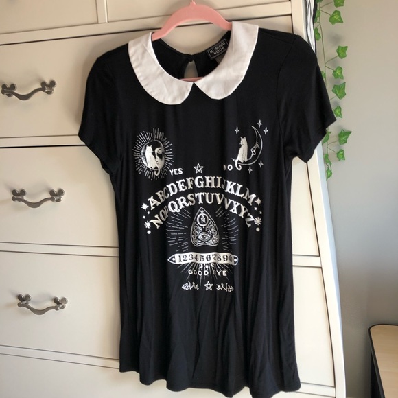 Midnight Hour Tops - Midnight Hour Ouija Spirit Board Collared Black Top (Size:Small)